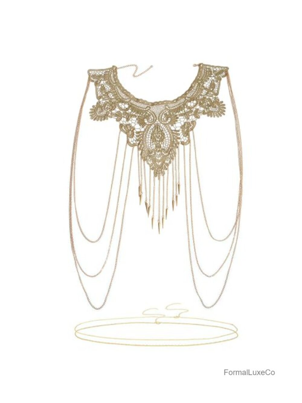 Gold Plated Body Chain Necklace Waist Chain for Women Backless Dress